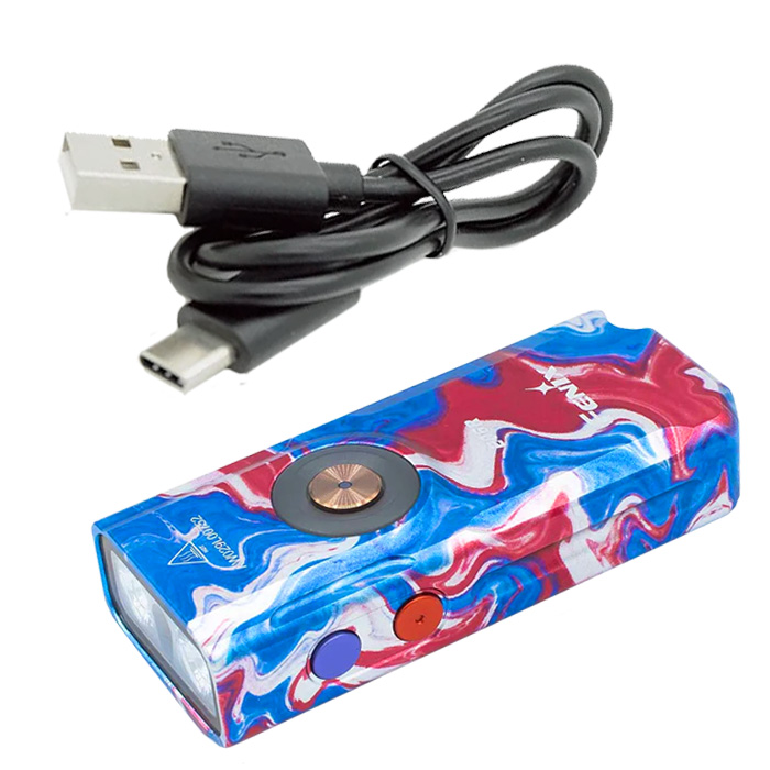 Fenix E06R Rechargeable Keychain Light with Red Laser red & blue swirl