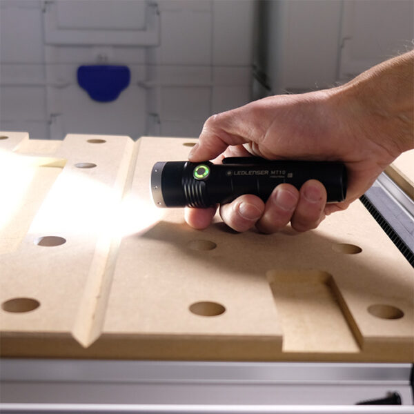 LEDLenser MT10 Rechargeable Flashlight in hand