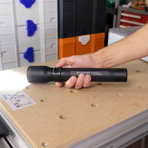 LEDLenser P17R Core Rechargeable Flashlight in hand