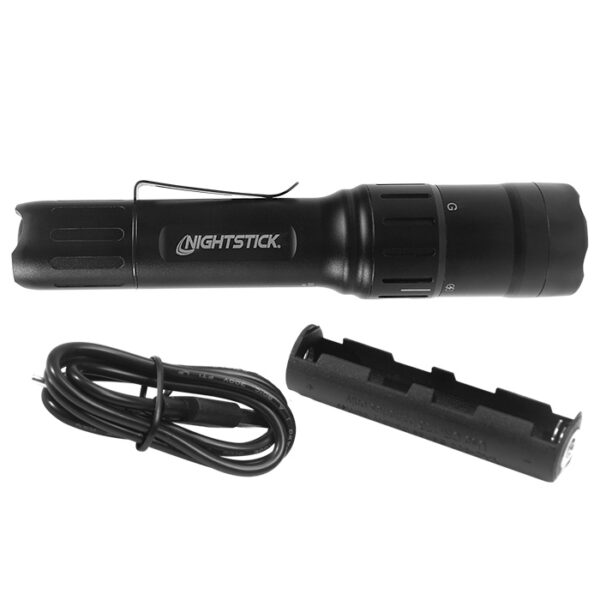 Nightstick Barrage Flashlight with White, Red & Green Output | USB