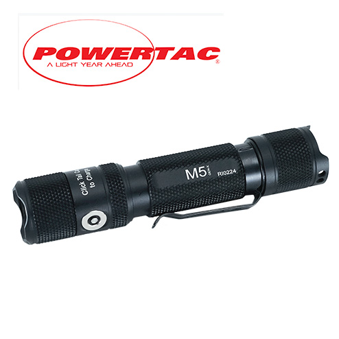 PowerTac M5 Bright Flashlight With 2600 mAh Rechargeable Battery & Charger 
